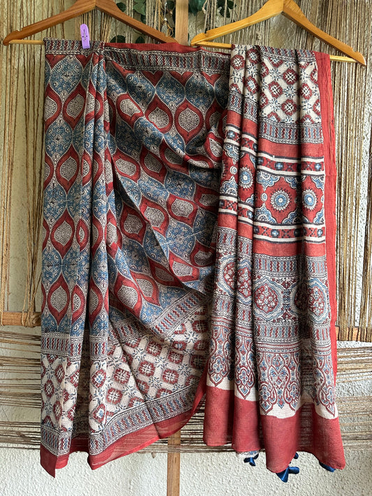 BROWN KOTA WITH AJRAKH HANDBLOCK SARI