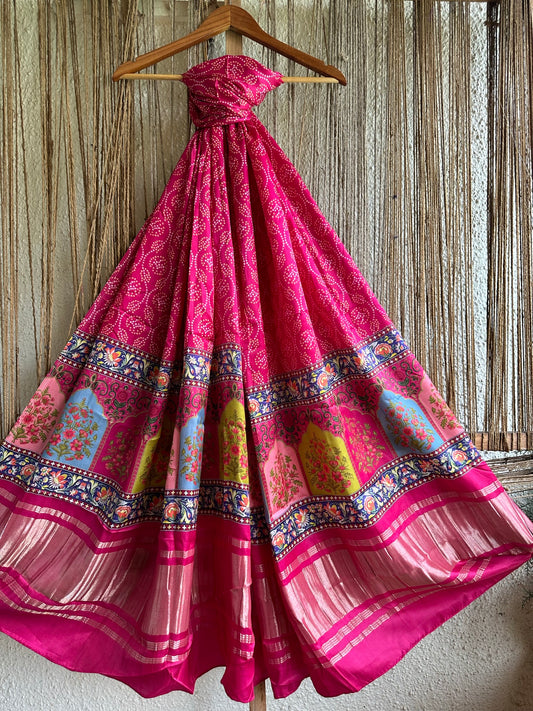 PINK BANDHANI  PRINT PATOLA MODAL SILK DUPATTA