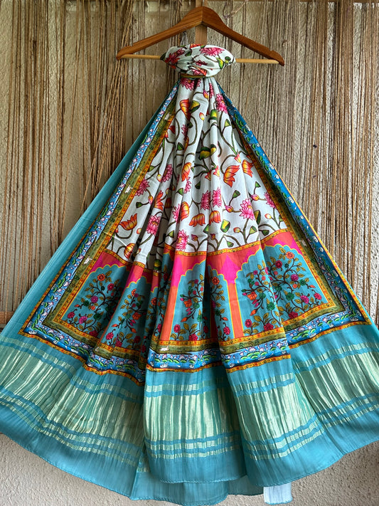 SEA BLUE  WHITE PATOLA MODAL SILK DUPATTA