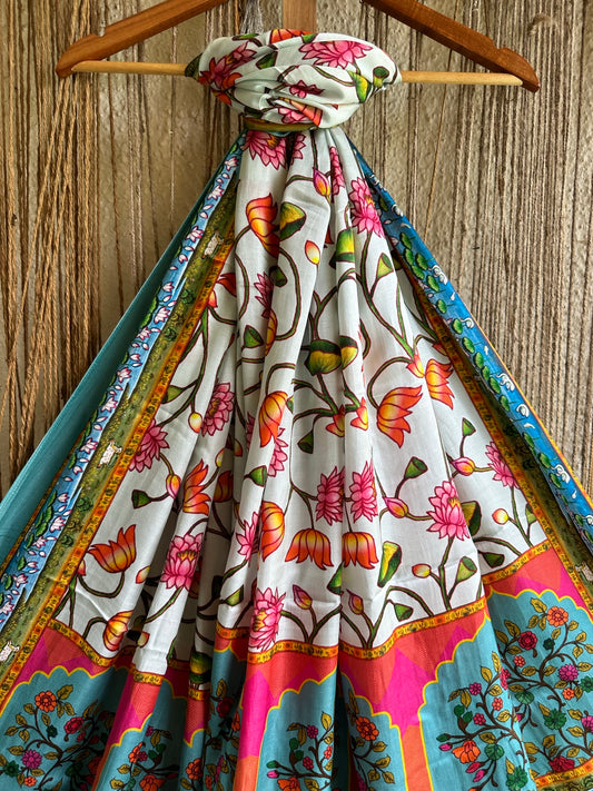 SEA BLUE  WHITE PATOLA MODAL SILK DUPATTA