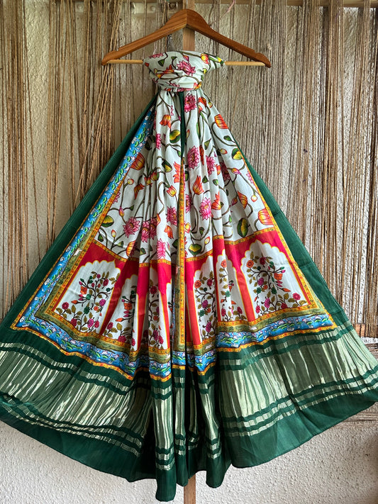 GREEN  WHITE PATOLA MODAL SILK DUPATTA