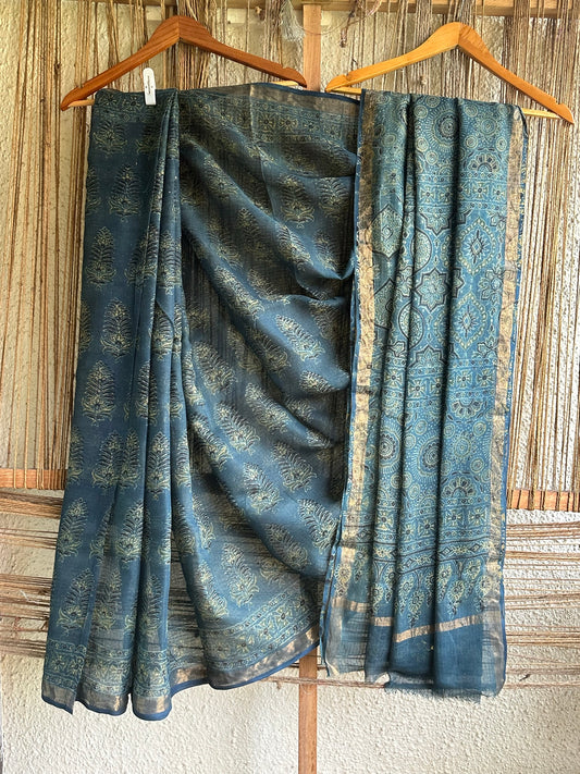 INDIGO  KOTA PRINT WITH AJRAKH HANDBLOCK SARI