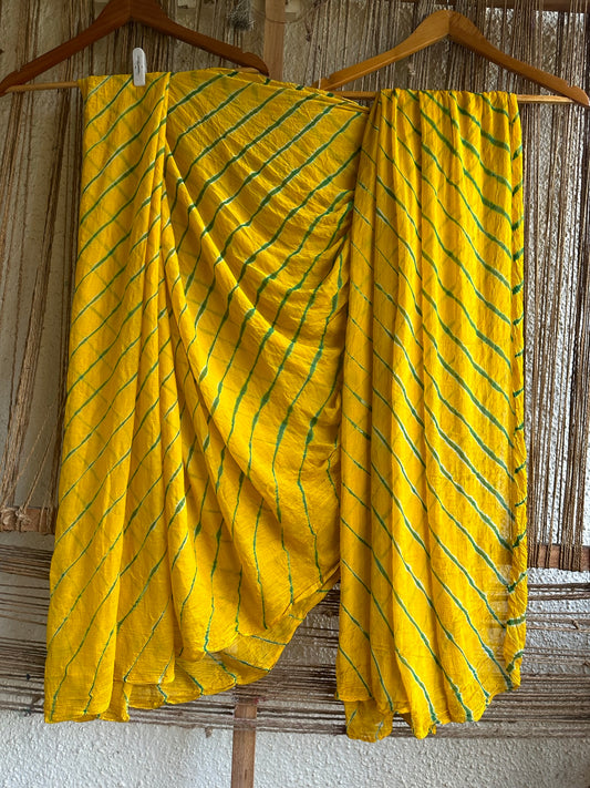 YELLOW  LEHERIYA HANDCRAFTED CHIFFON SARI CL-83