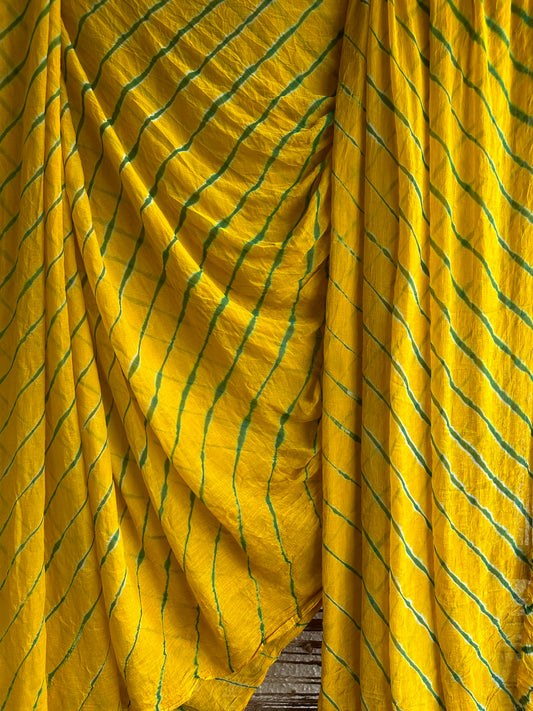 YELLOW  LEHERIYA HANDCRAFTED CHIFFON SARI CL-83