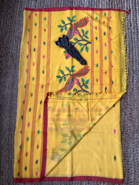 MANGO YELLOW JAMDANI COTTON HANDLOOM SARI