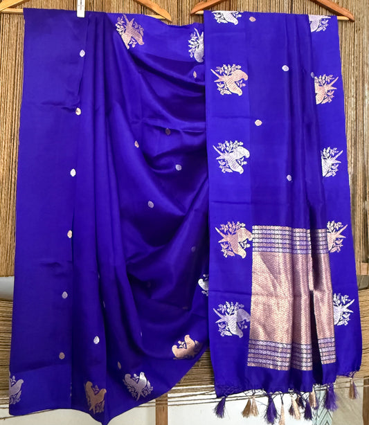 Indigo Blue Mango silk certified  handloom banarsi sari with woven zari