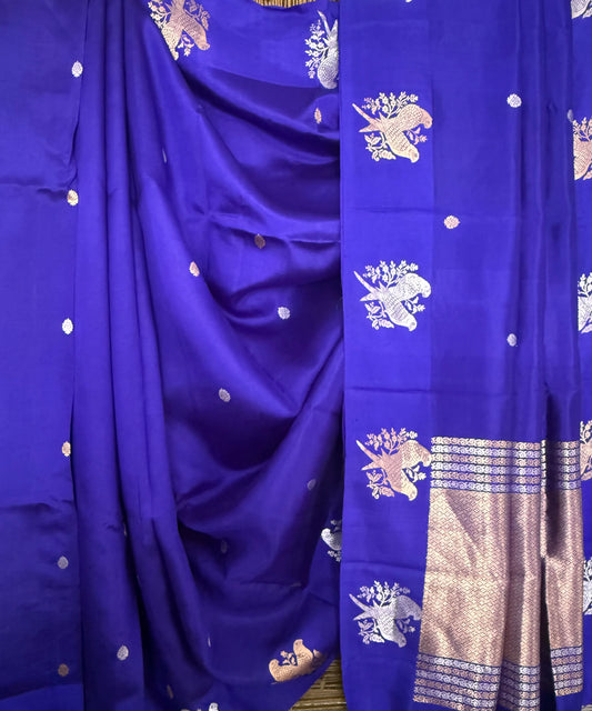 Indigo Blue Mango silk certified  handloom banarsi sari with woven zari