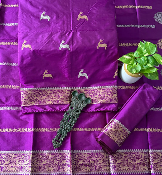 Orchid Purple Katan silk certified handloom banarsi kadwa booti three piece suit