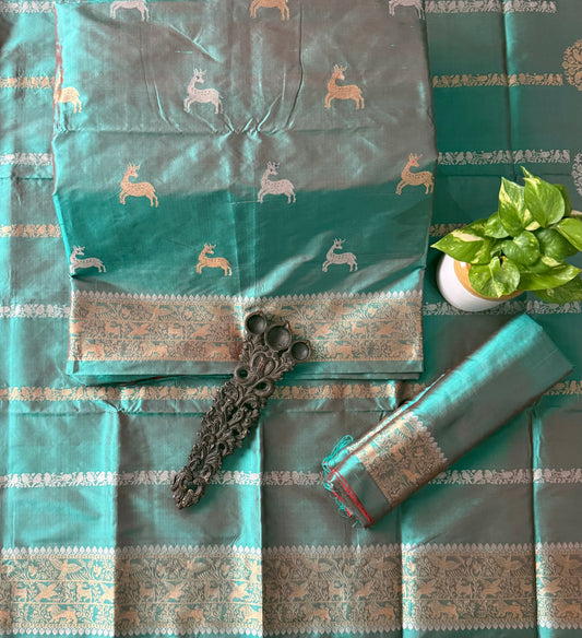 Rama Green Katan silk certified handloom banarsi kadwa booti three piece suit