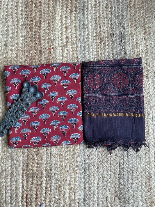 MAROON AJRAKH HANDBLOCK CORD SET WITH AJRAKH DUPATTA