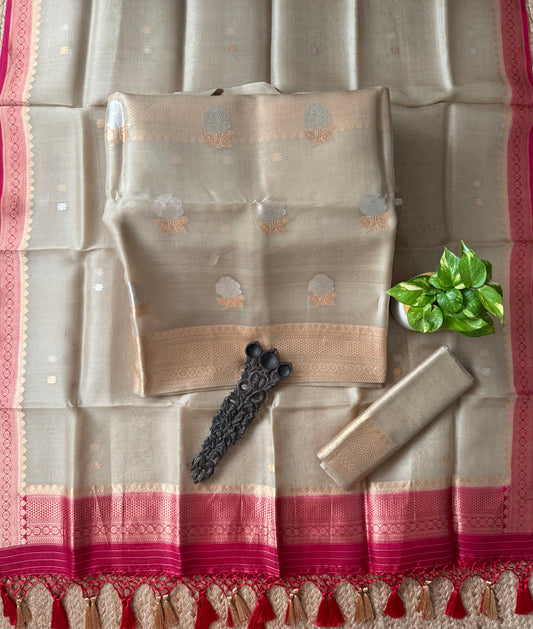 Coastal Path Beige  kora silk certified handloom banarsi kadwa booti three piece suit