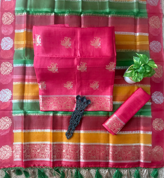 Bittersweet Red  Mango silk certified handloom banarsi kadwa booti three piece suit