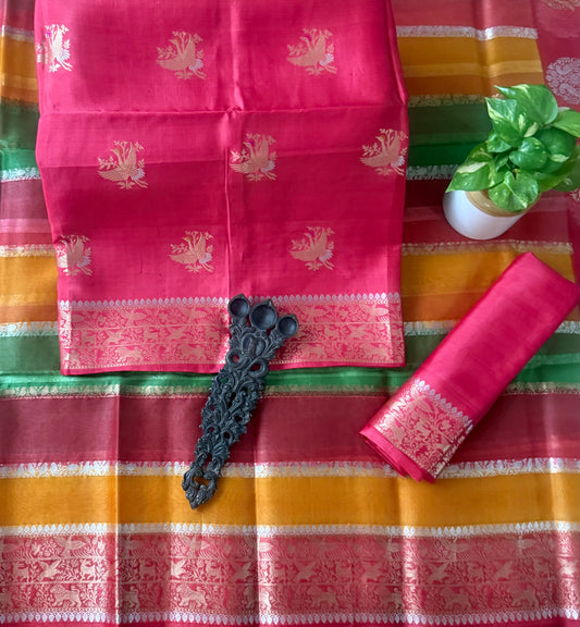 Bittersweet Red  Mango silk certified handloom banarsi kadwa booti three piece suit