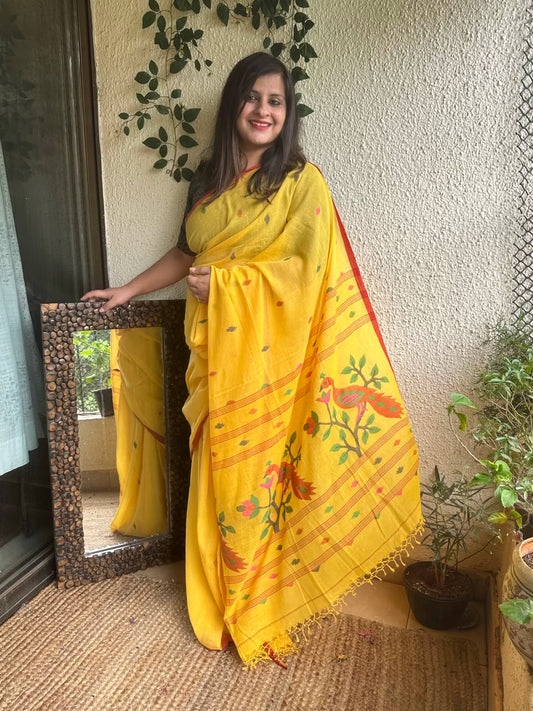 MANGO YELLOW JAMDANI COTTON HANDLOOM SARI