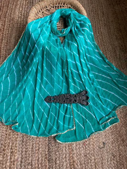 SEA GREEN CHIFFON LEHERIYA DUPATTA