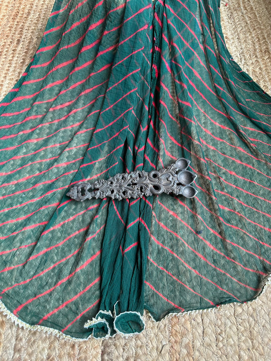 BOTTLE  GREEN CHIFFON LEHERIYA DUPATTA