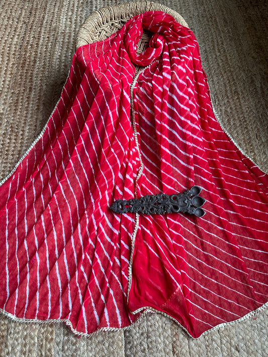 RED CHIFFON LEHERIYA DUPATTA