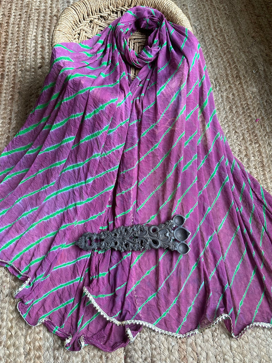 PURPLE MAUVE CHIFFON LEHERIYA DUPATTA