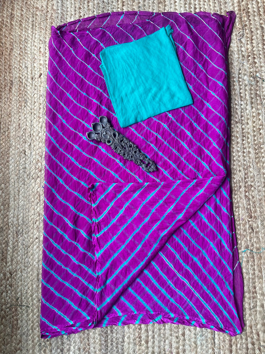 PURPLE  MULTI LEHERIYA HANDCRAFTEDCHIFFON SARI CL- 50