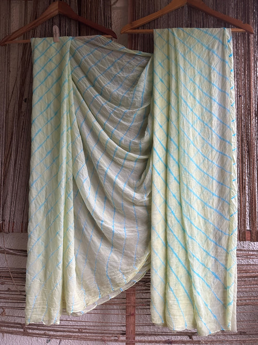 LEMON YELLOW MULTI LEHERIYA HANDCRAFTED CHIFFON SARI