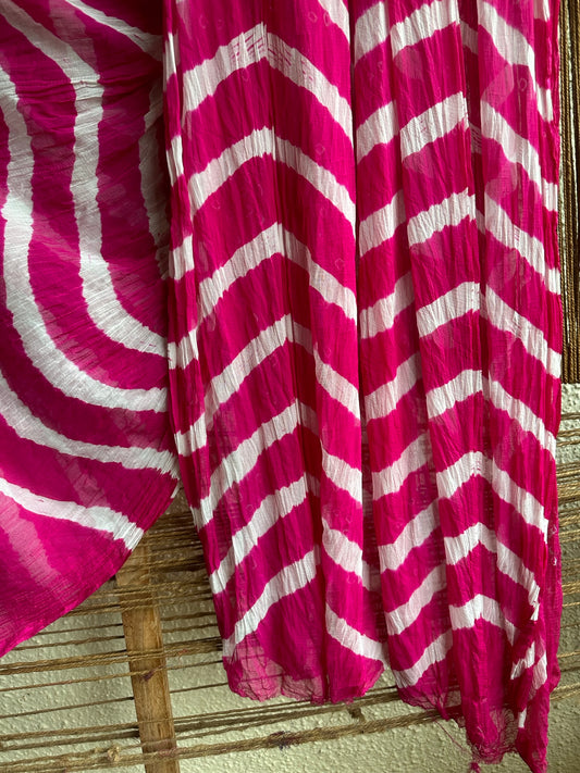 MAGENTA BANDHANI LEHERIYA HANDCRAFTED CHIFFON SARI