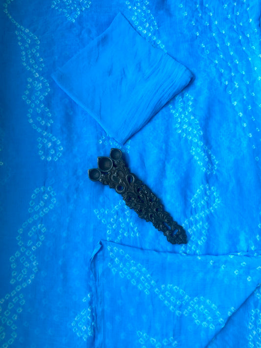 SKY BLUE  BANDHANI HANDCRAFTED CHIFFON SARI CB-12