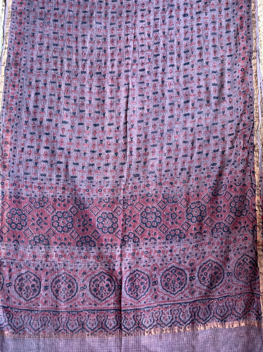 THULIAN RED & BLACK AND MAROON PRINT KOTA AJRAK HANDCRAFTED DUPATTA