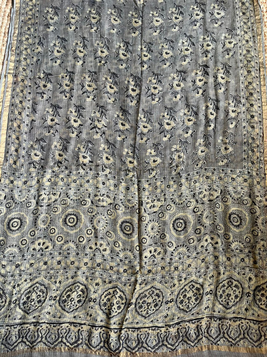 SAGE GREEN AND FLOWER PRINT KOTA AJRAK HANDCRAFTED DUPATTA