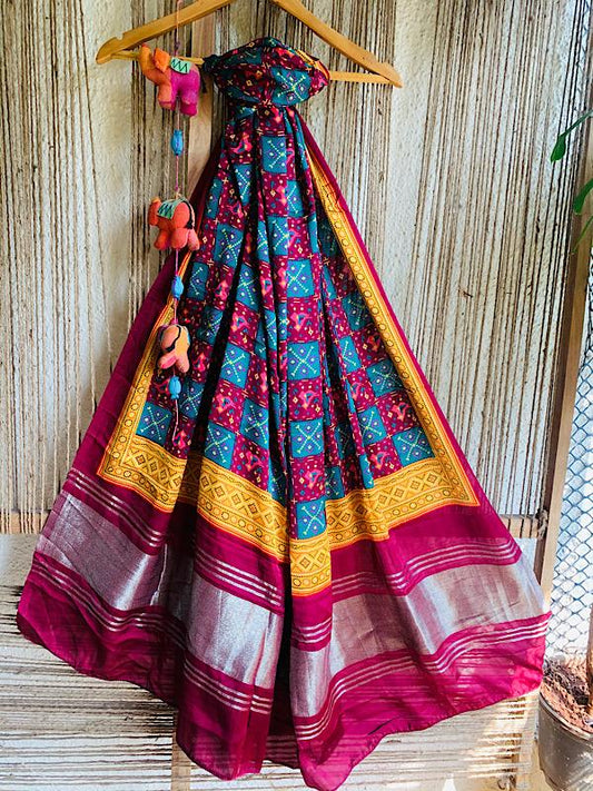 PINK & BLUE PATOLA PRINT MODAL SILK DUPATTA