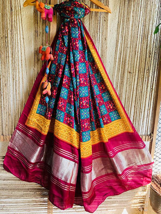 PINK & BLUE PATOLA PRINT MODAL SILK DUPATTA