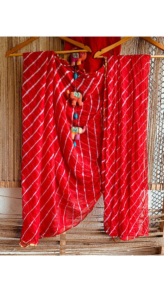 RED WHITE CHIFFON LEHRIYA SARI CL-1121