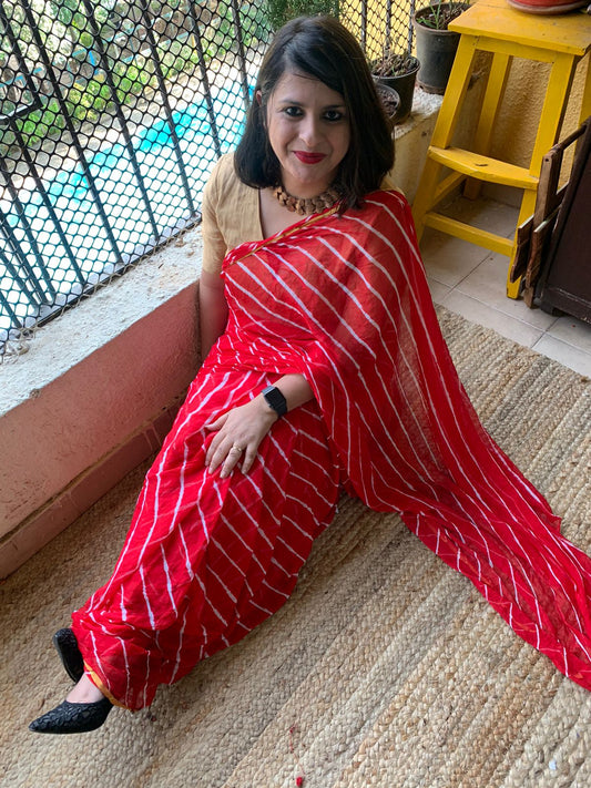 RED WHITE CHIFFON LEHRIYA SARI CL-1121