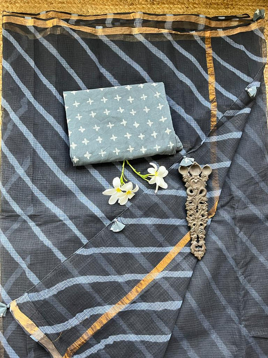 BLACK KOTA DORIA  HANDCRAFTED LEHERIYA  SARI
