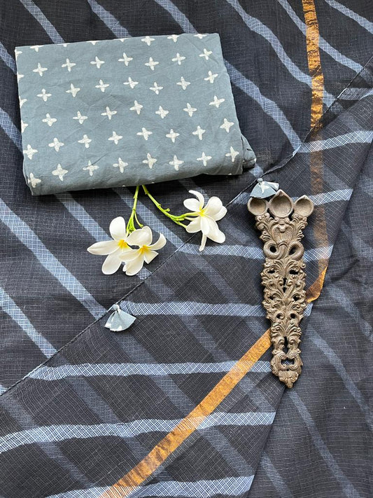BLACK KOTA DORIA  HANDCRAFTED LEHERIYA  SARI