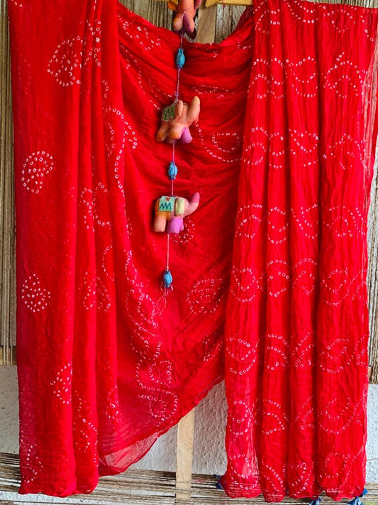 RED BANDHANI CHIFFON SARI CB-1