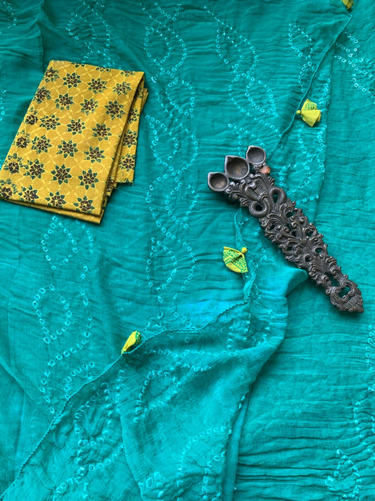 TURQUOISE BANDHANI CHIFFON SARI