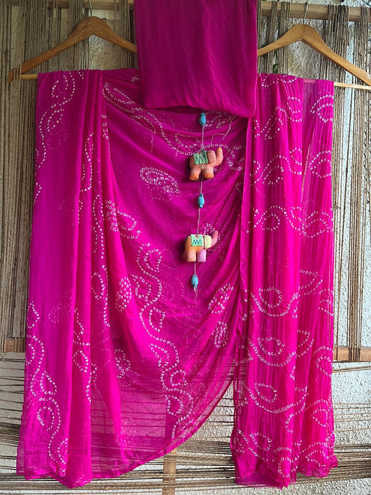 MAGENTA PINK BANDHANI CHIFFON SARI