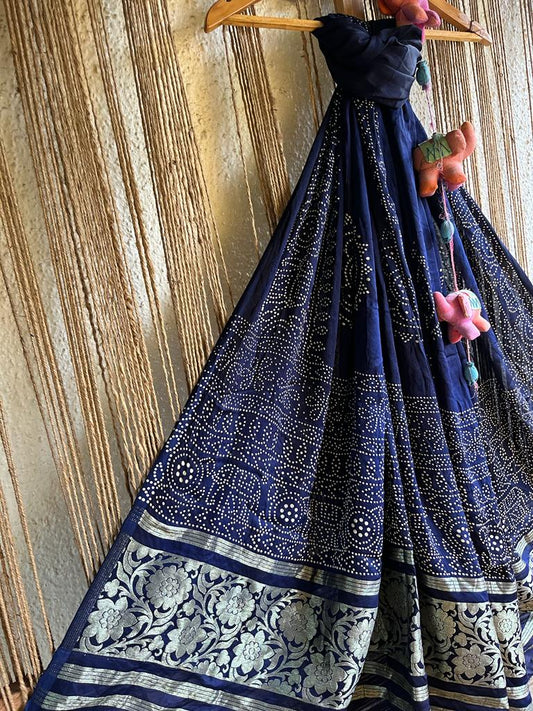 ROYAL BLUE BANDHANI  PATOLA MODAL SILK DUPATTA