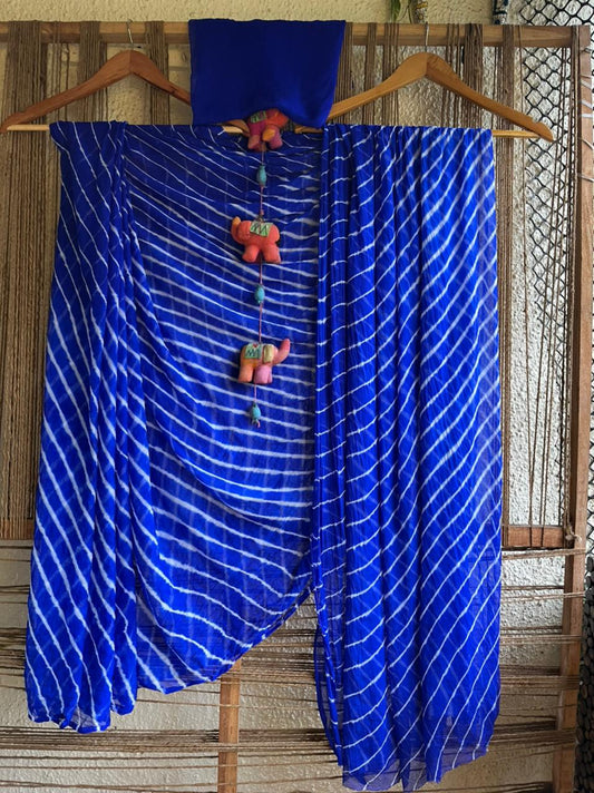 INK BLUE LEHERIYA  CHIFFON SARI