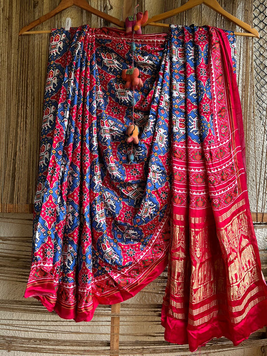 BLUE MAROON MODAL SILK PATOLA SARI WITH ZARI BORDER