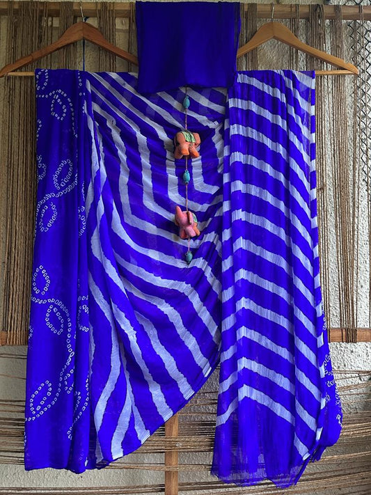 Ink blue leheriya  bandhani chiffon sari cl- 99