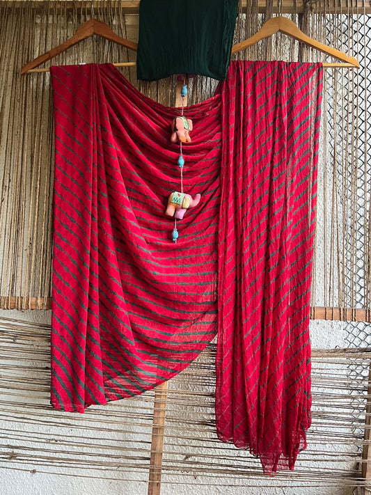 MAROON GREEN  LEHERIYA  CHIFFON SARI CL- 92