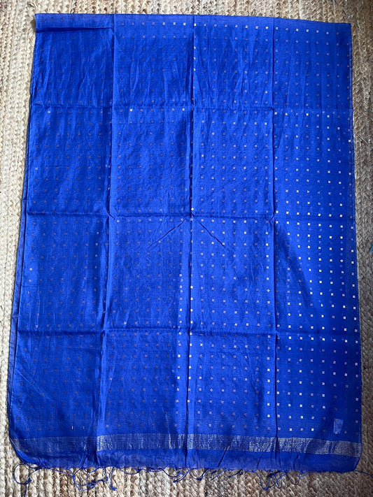 BLUE COTTON SILK HANDWOVEN SEQUENCE DUPATTA