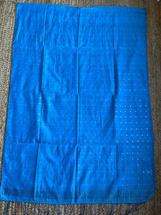 FIROZI BLUE COTTON SILK HANDWOVEN SEQUENCE DUPATTA