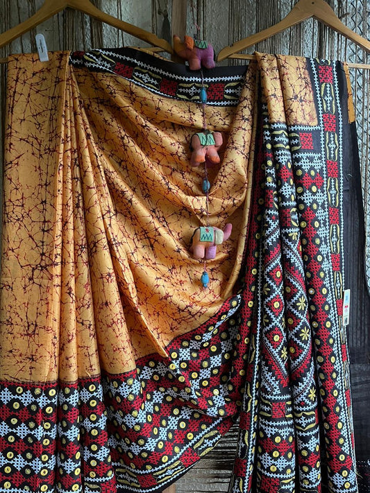 PURE SILK WITH HANDBATIK WITH GUJARATI HANDWORK SARI