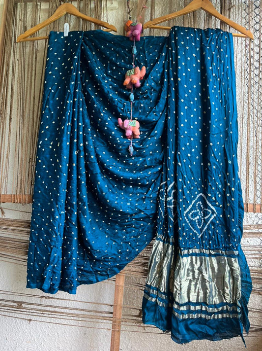 SAPPHIRE BLUE MODAL SILK BANDHANI  SARI