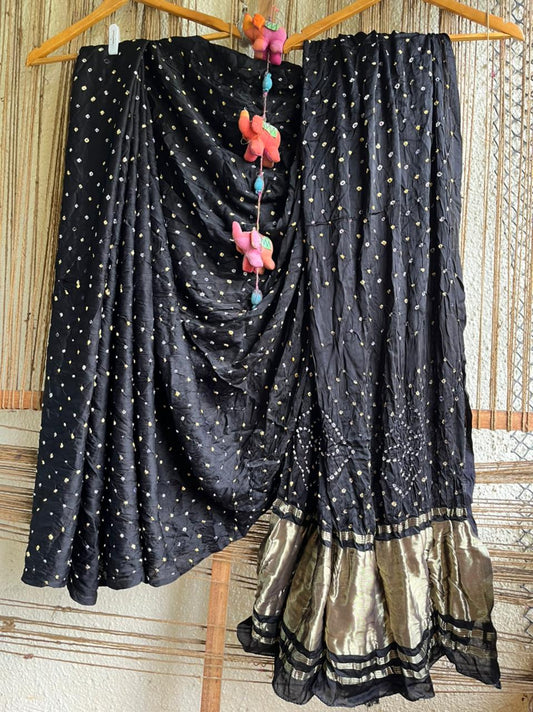 JET BLACK MODAL SILK BANDHANI SARI