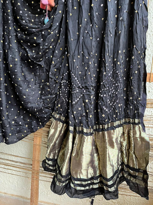 JET BLACK MODAL SILK BANDHANI SARI