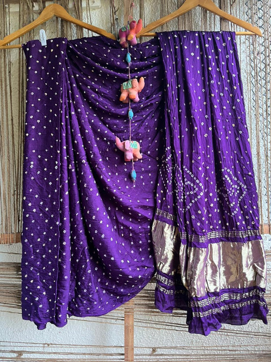 VIOLET PURPLE MODAL SILK BANDHANI SARI