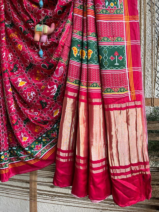 PINK & GREEN MODAL SILK PATOLA SARI WITH ZARI BORDER PMS-10104